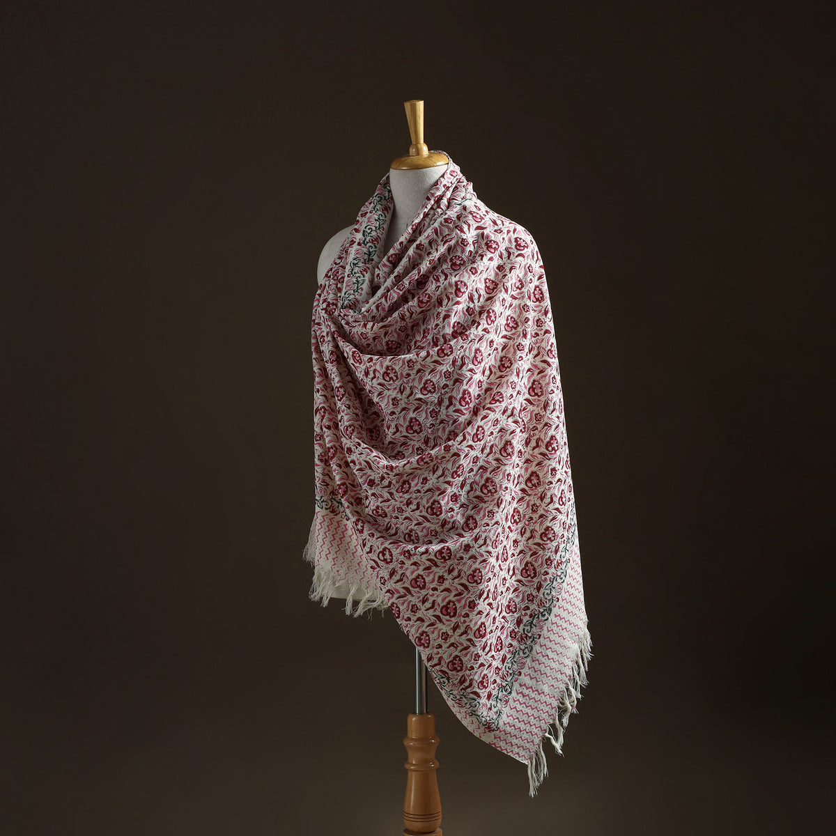 Floral Sanganeri Print Pure Merino Wool Handwoven Shawl 62