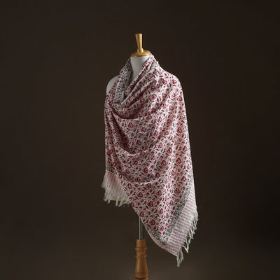 Floral Sanganeri Print Pure Merino Wool Handwoven Shawl 62