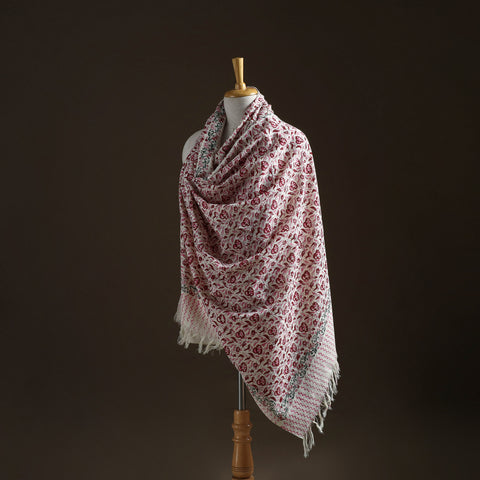 Floral sanganeri print pure merino wool handwoven shawl 62