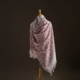 Floral Sanganeri Print Pure Merino Wool Handwoven Shawl 62
