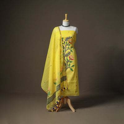 Yellow - jamdani pure handloom muslin unstitched dress