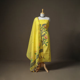 Yellow - jamdani pure handloom muslin unstitched dress