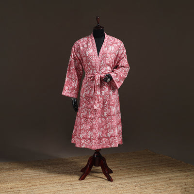 Sanganeri Hand Block Print Waffle Weave Cotton Bath Robe 37