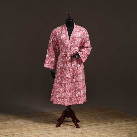 Sanganeri Hand Block Print Waffle Weave Cotton Bath Robe 37