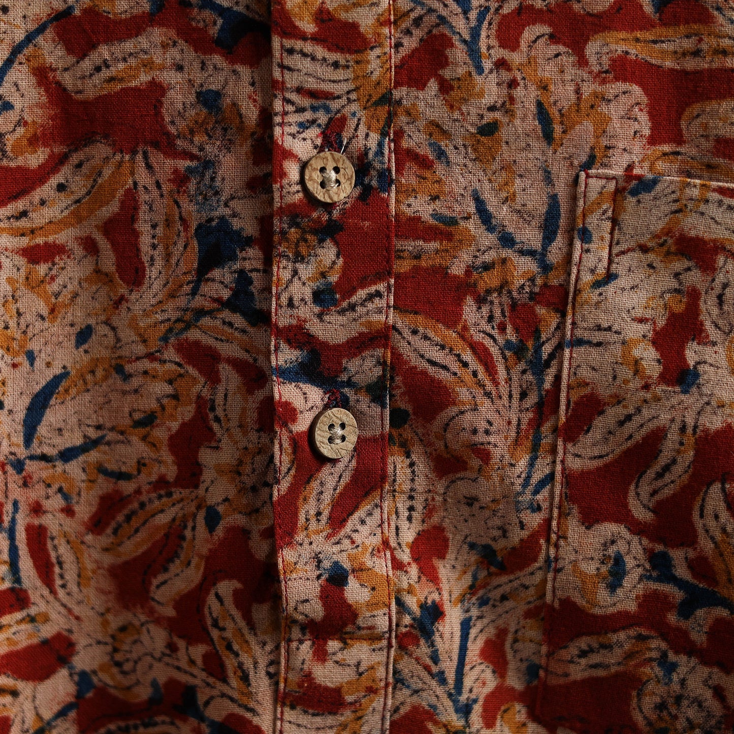 Hand Block Print Natural Dyed Cotton Short Kalamkari Kurta for Men 05