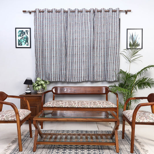 Brown - Sanganeri Block Printed Cotton Window Curtain (5 x 3 Feet) (Single Piece)