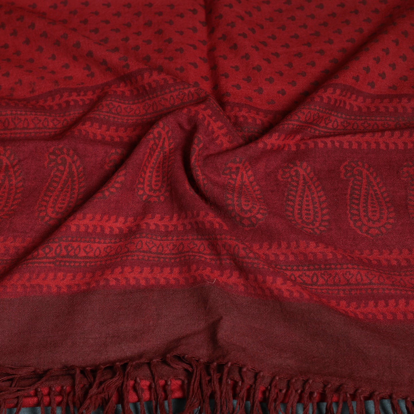 Handwoven Merino Wool Natural Dyed Bagh Hand Block Print Stole 28