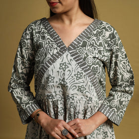 Grey - Flared Cotton Batik Print Dress 01