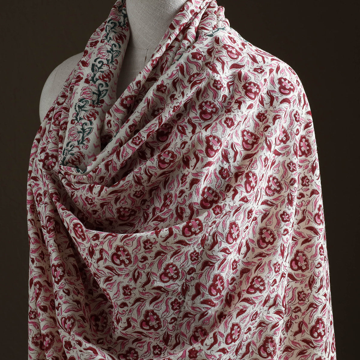 Floral Sanganeri Print Pure Merino Wool Handwoven Shawl 62
