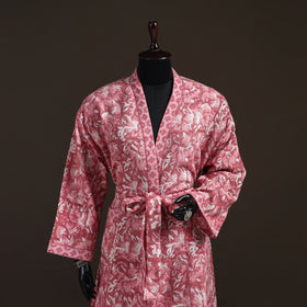 Sanganeri Hand Block Print Waffle Weave Cotton Bath Robe 37