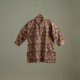 Hand Block Print Natural Dyed Cotton Short Kalamkari Kurta for Men 09