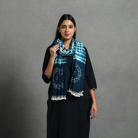 Blue Kutch Handwoven Merino Wool Shibori & Bandhani Stole
