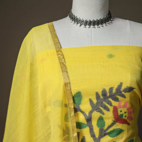 Yellow - jamdani pure handloom muslin unstitched dress