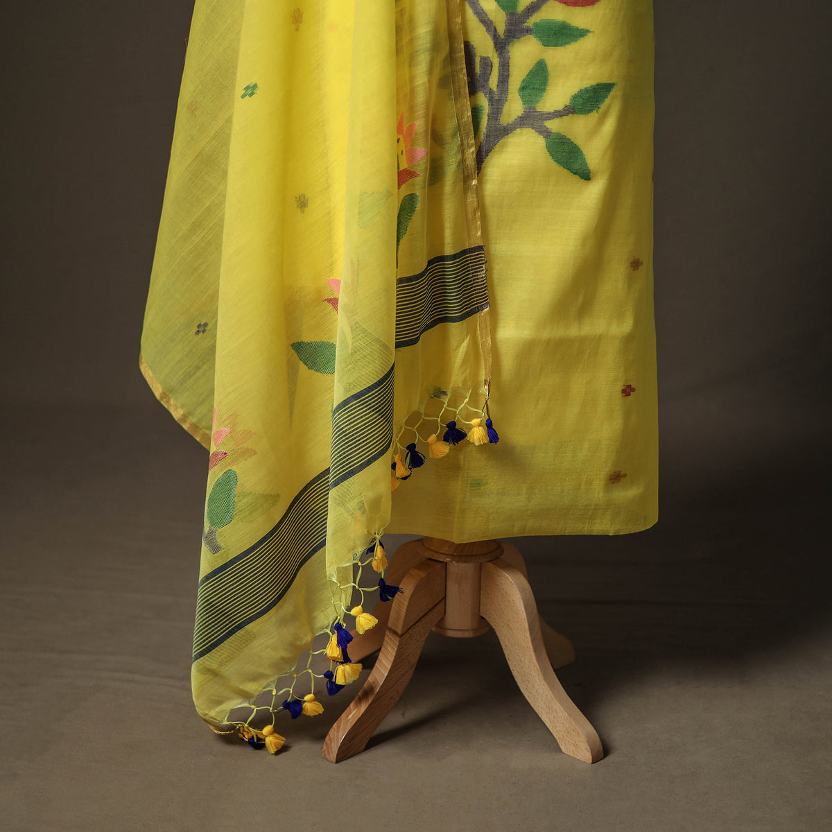 Yellow - jamdani pure handloom muslin unstitched dress