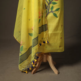 Yellow - jamdani pure handloom muslin unstitched dress