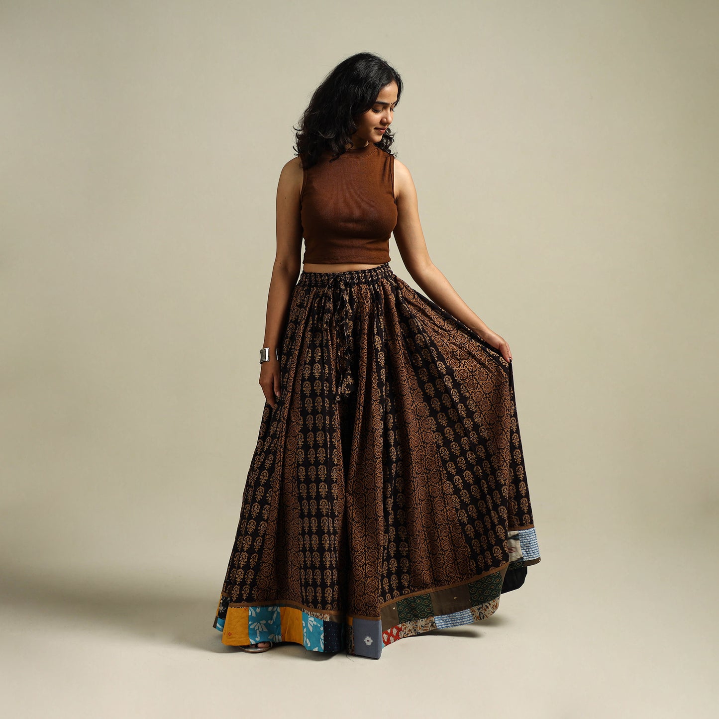 Bagh Hand Block Print 24 Kali Patchwork Cotton Long Skirt 26