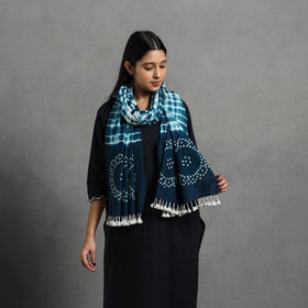 Blue Kutch Handwoven Merino Wool Shibori & Bandhani Stole