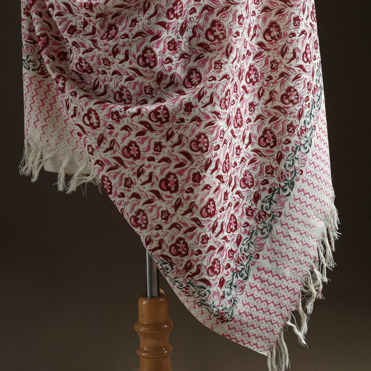 Floral Sanganeri Print Pure Merino Wool Handwoven Shawl 62