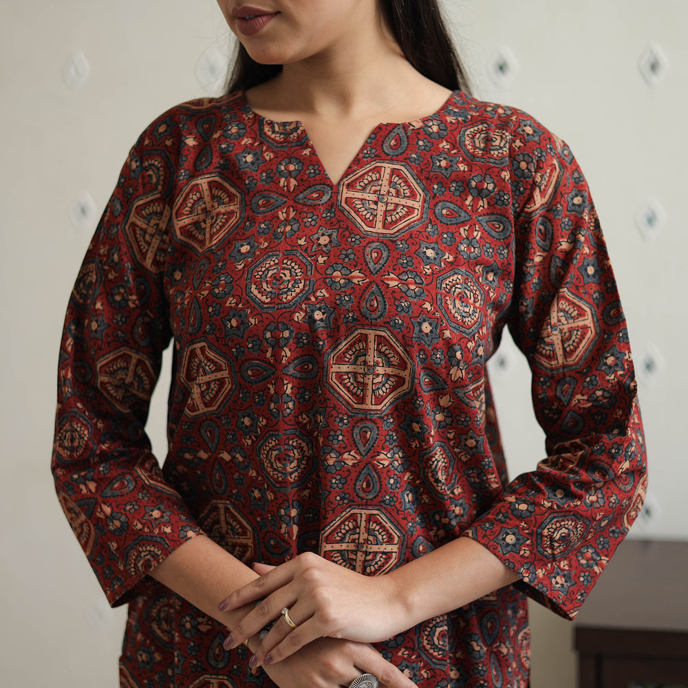 Red - Block Printed Cotton Ajrakh Co-ord Set 01