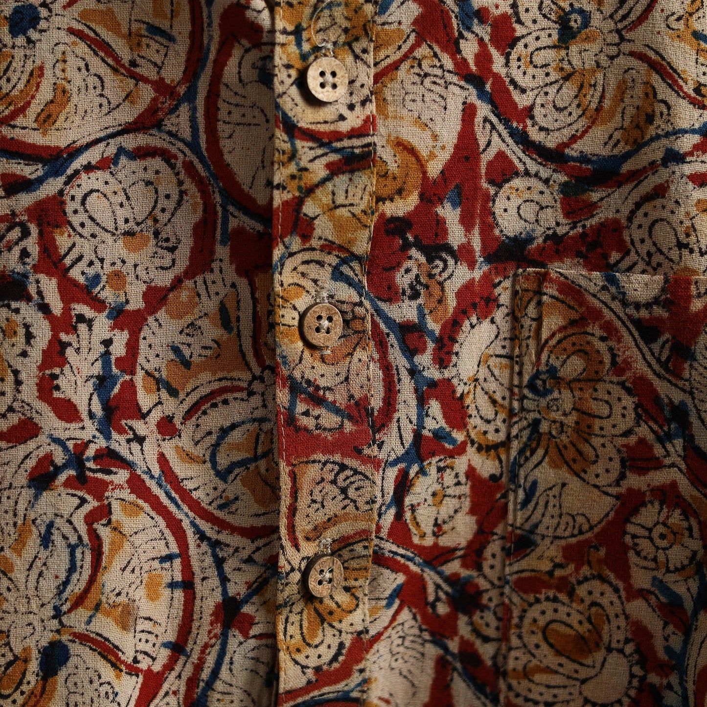 Hand Block Print Natural Dyed Cotton Short Kalamkari Kurta for Men 09
