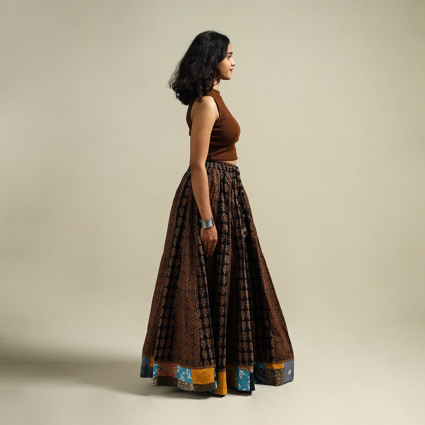Bagh Hand Block Print 24 Kali Patchwork Cotton Long Skirt 26