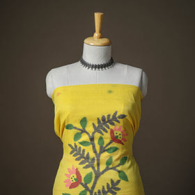 Yellow - jamdani pure handloom muslin unstitched dress