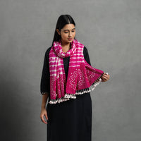 Pink - Kutch Handwoven Merino Wool Shibori & Bandhani Stole 11