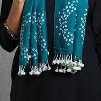 Blue - Kutch Handwoven Merino Wool Shibori & Bandhani Stole 12