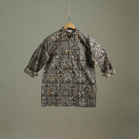Hand Block Print Natural Dyed Cotton Short Kalamkari Kurta for Men 07