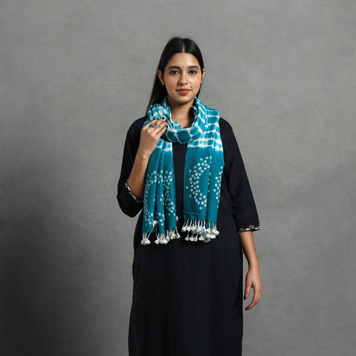 Blue - Kutch Handwoven Merino Wool Shibori & Bandhani Stole 12