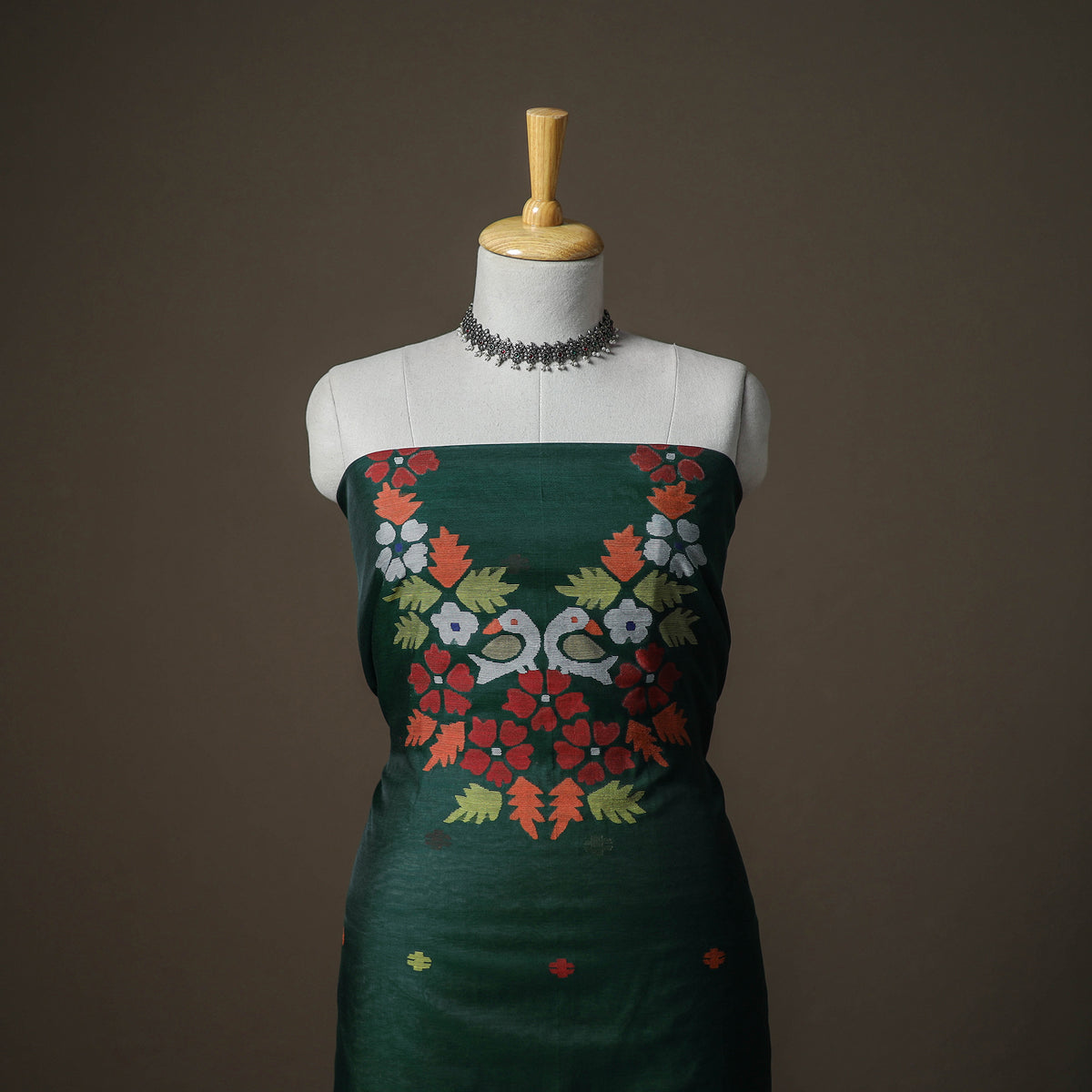 Green - jamdani pure handloom muslin unstitched dress