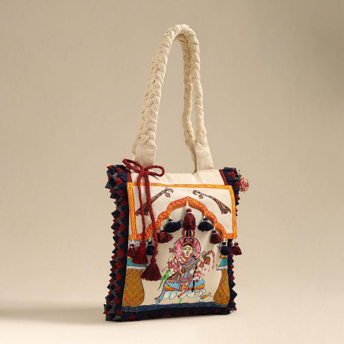 Multicolor - Applique with Pattachitra Handpainted Shoulder Bag from Odisha 22