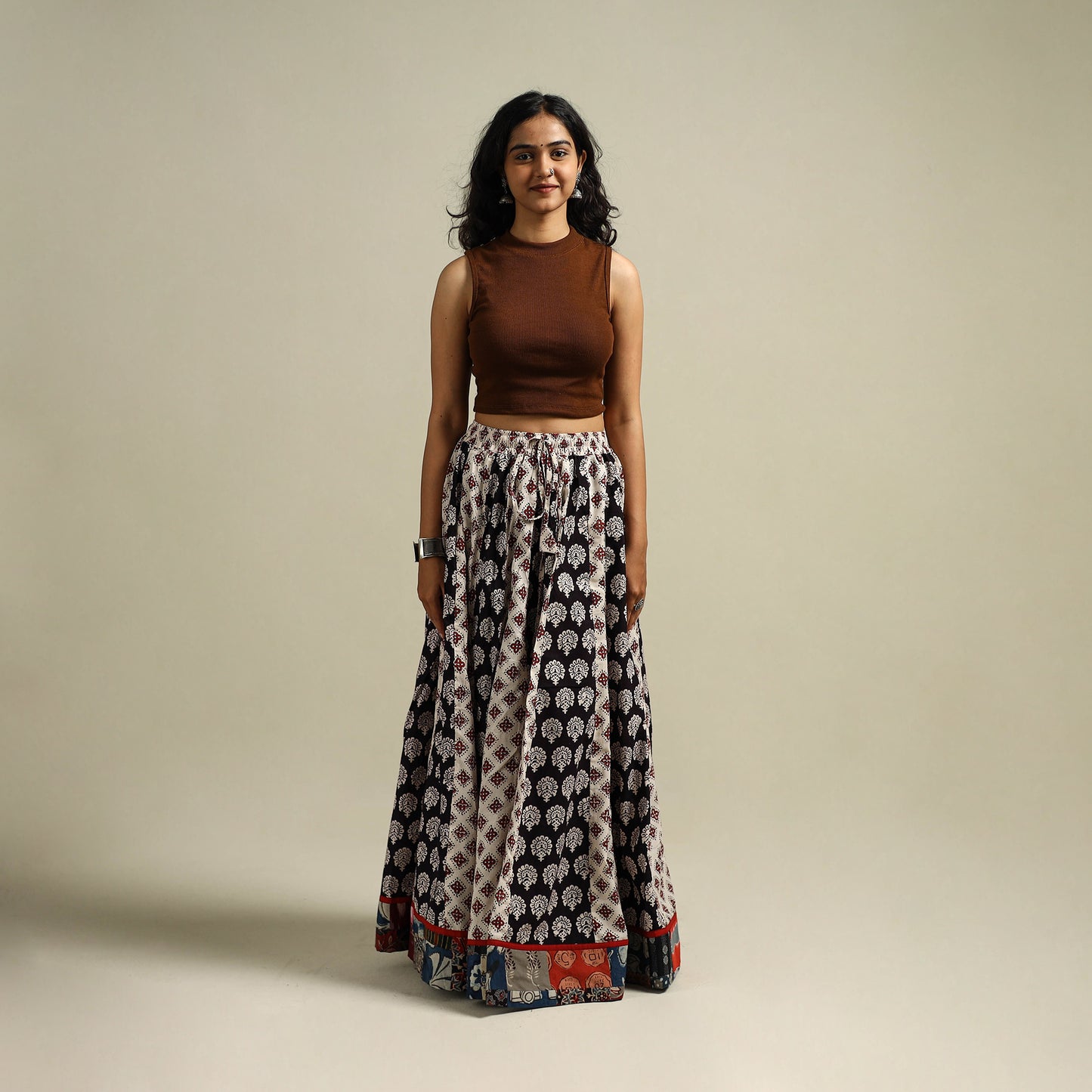 Bagh Hand Block Print 24 Kali Patchwork Cotton Long Skirt 27