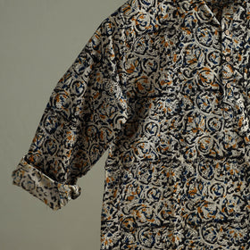 Hand Block Print Natural Dyed Cotton Short Kalamkari Kurta for Men 07