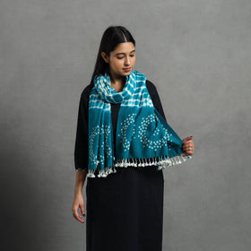 Blue Kutch Handwoven Merino Wool Shibori & Bandhani Stole
