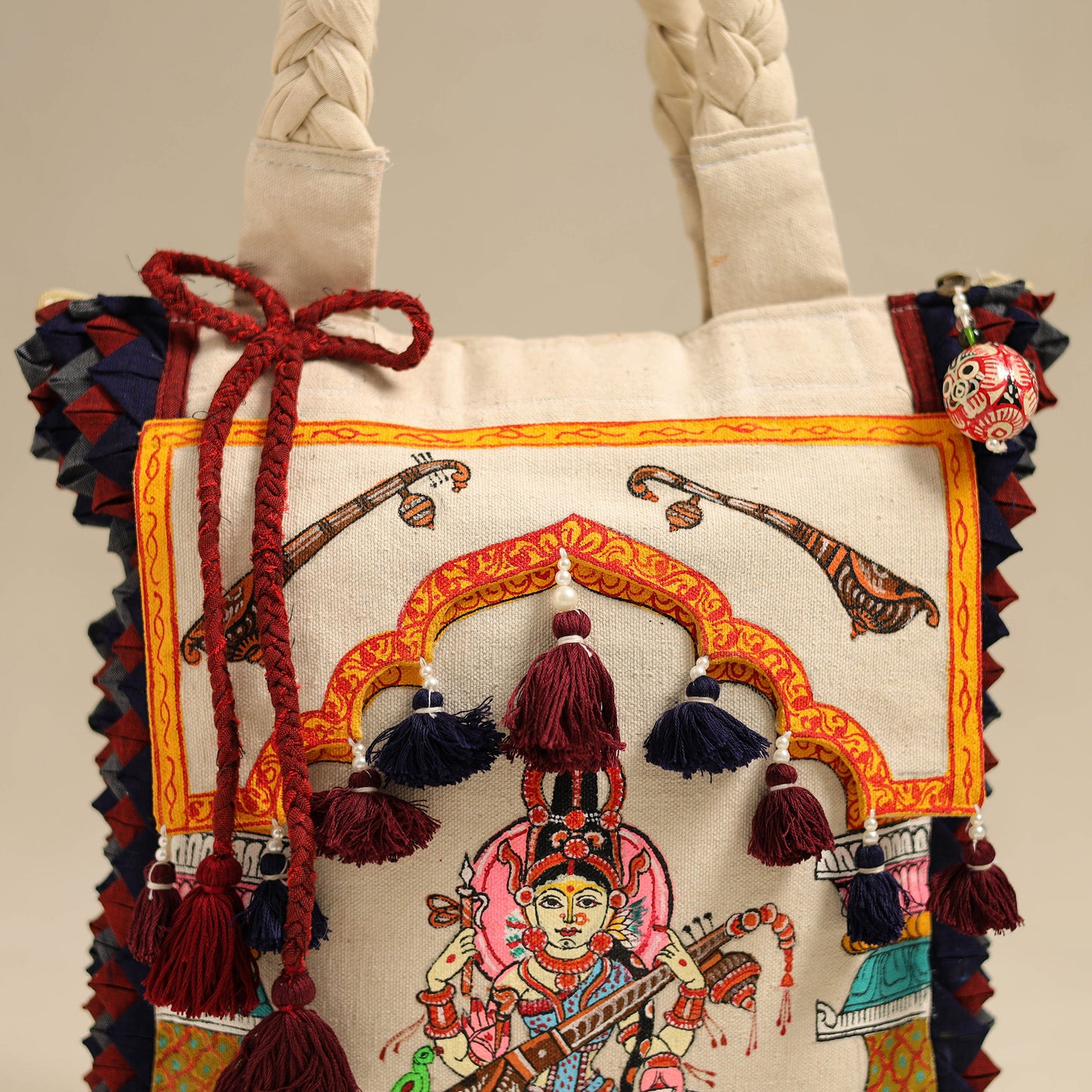 Multicolor - Applique with Pattachitra Handpainted Shoulder Bag from Odisha 22