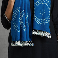 Blue - Kutch Handwoven Merino Wool Shibori & Bandhani Stole 13