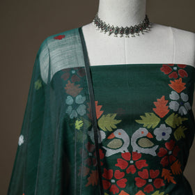Green - jamdani pure handloom muslin unstitched dress