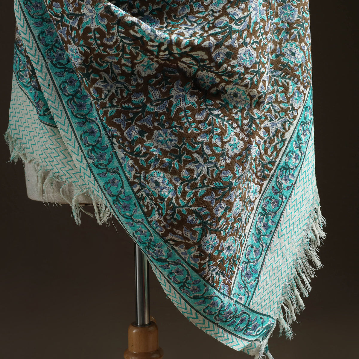 Floral Sanganeri Print Pure Merino Wool Handwoven Shawl 63
