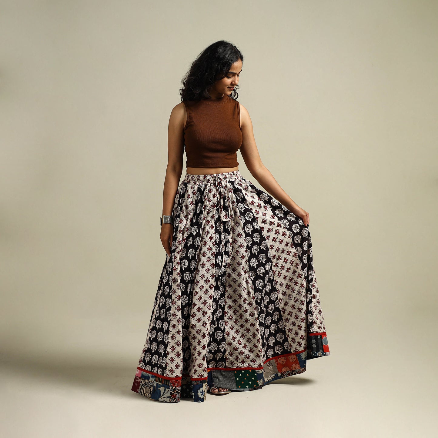 Bagh Hand Block Print 24 Kali Patchwork Cotton Long Skirt 27