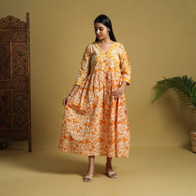 Buy Orange Flared Cotton Batik Print Dress Online