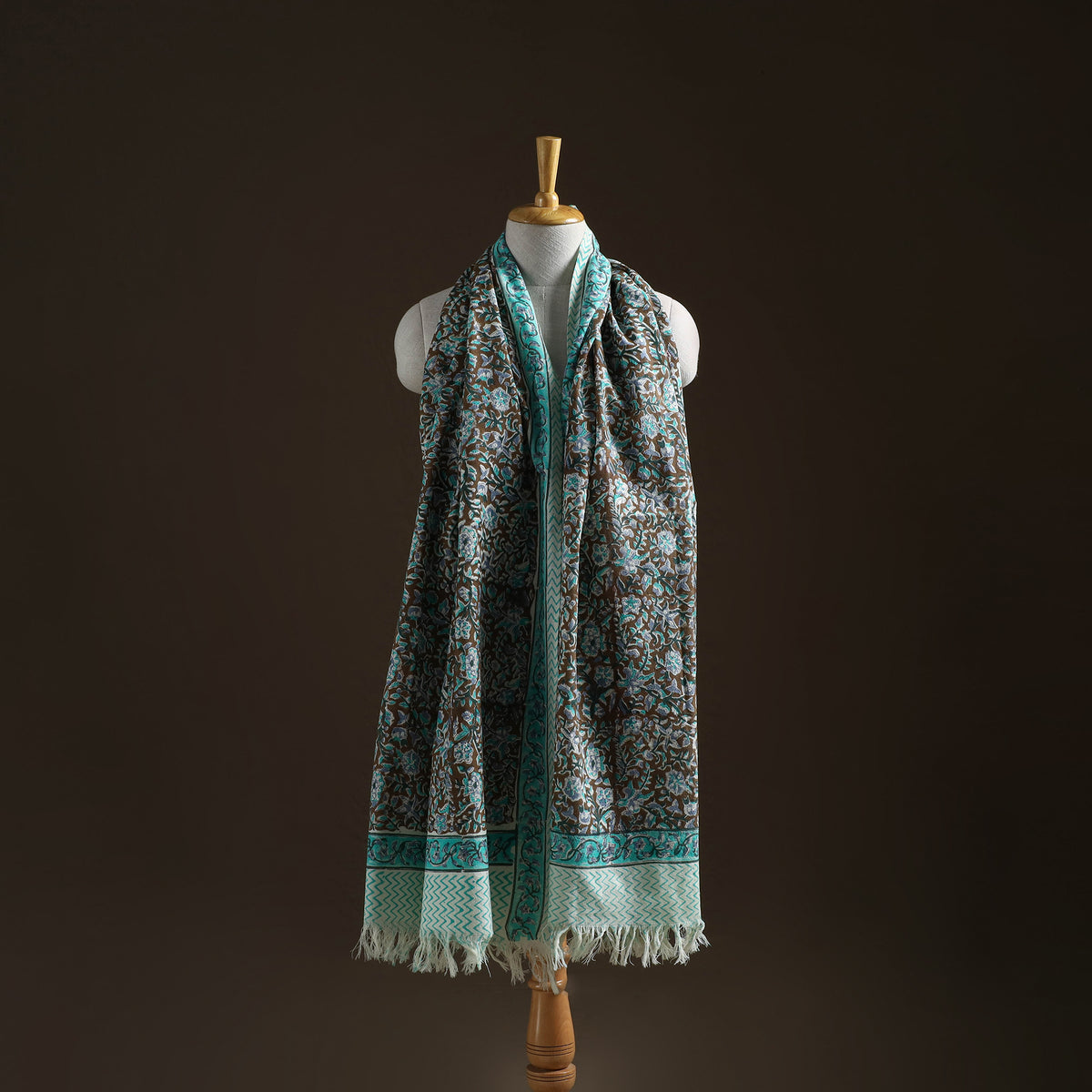 Floral Sanganeri Print Pure Merino Wool Handwoven Shawl 63