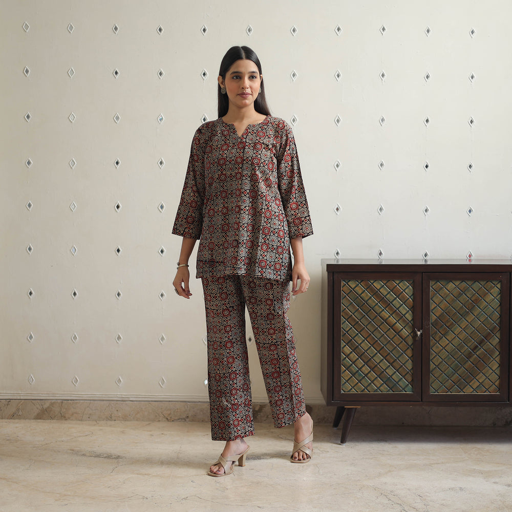 Multicolor - Block Printed Cotton Ajrakh Co-ord Set 13