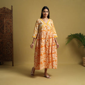 Buy Orange Flared Cotton Batik Print Dress Online