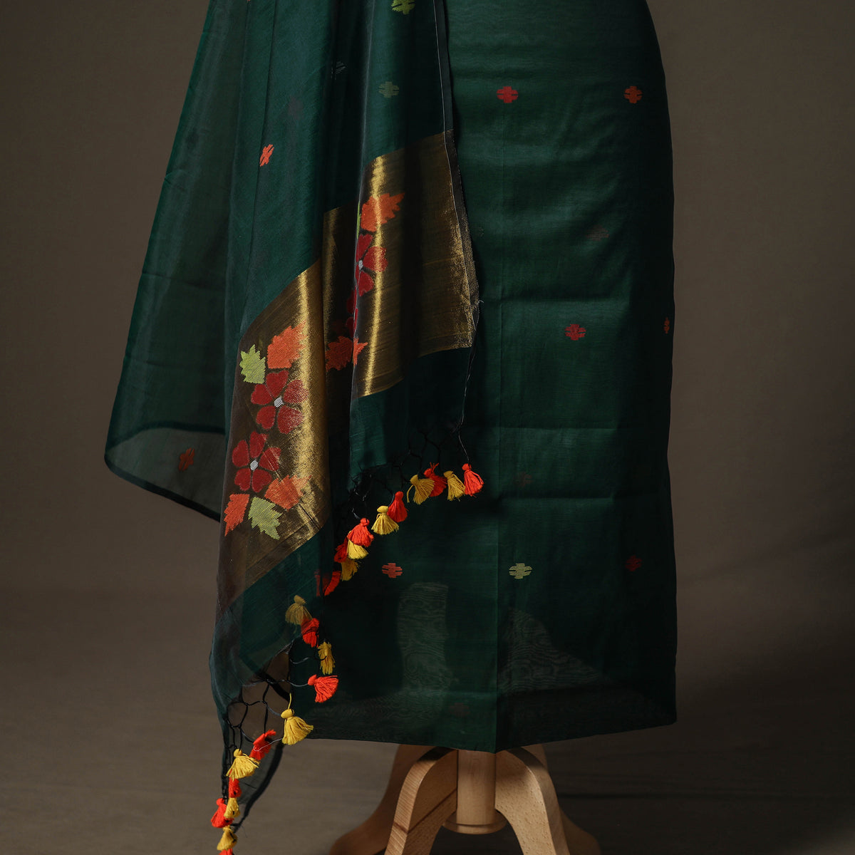 Green - jamdani pure handloom muslin unstitched dress