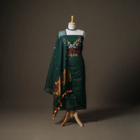 Green - jamdani pure handloom muslin unstitched dress