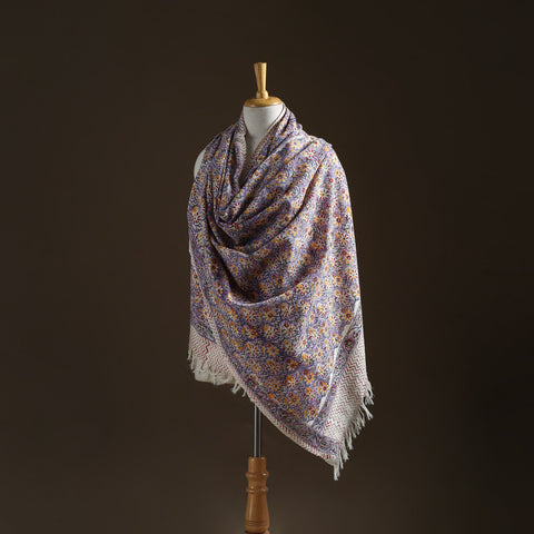 Floral sanganeri print pure merino wool handwoven shawl 64