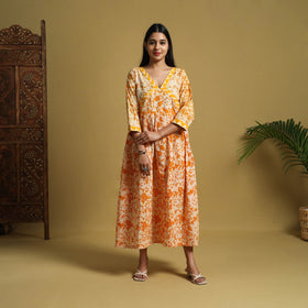 Buy Orange Flared Cotton Batik Print Dress Online