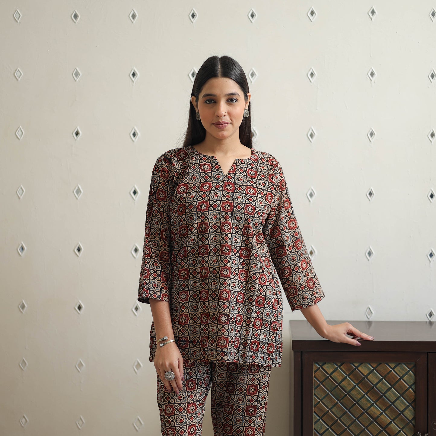 Multicolor - Block Printed Cotton Ajrakh Co-ord Set 13