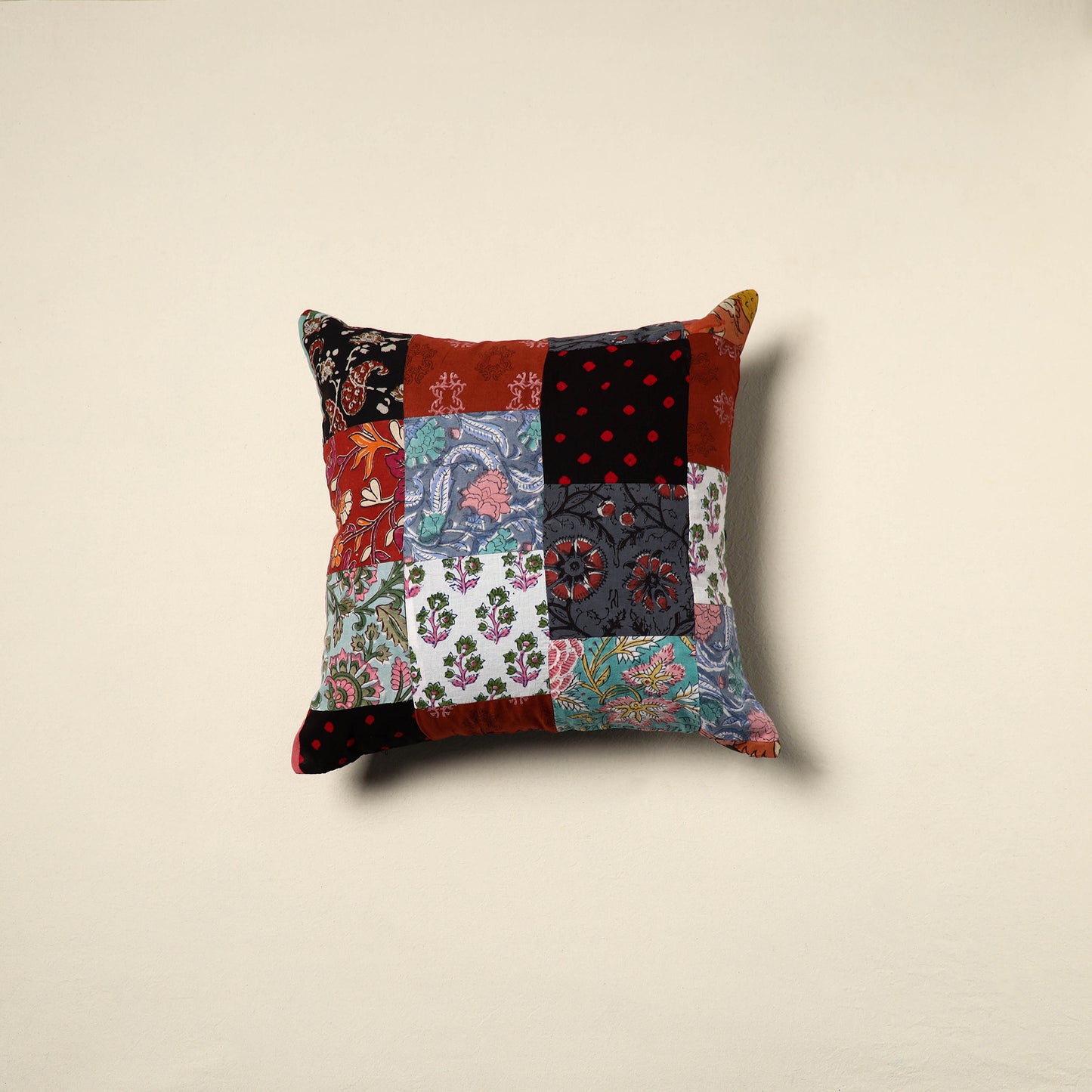 Multicolor Handcrafted Cotton Patchwork Cushion Cover